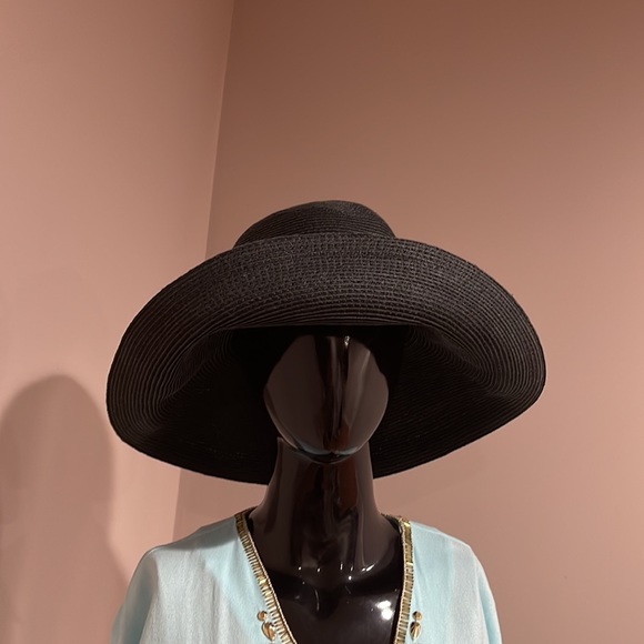 Eric Javits Squishee Straw Sun Hat Black-EUC - Picture 5 of 11